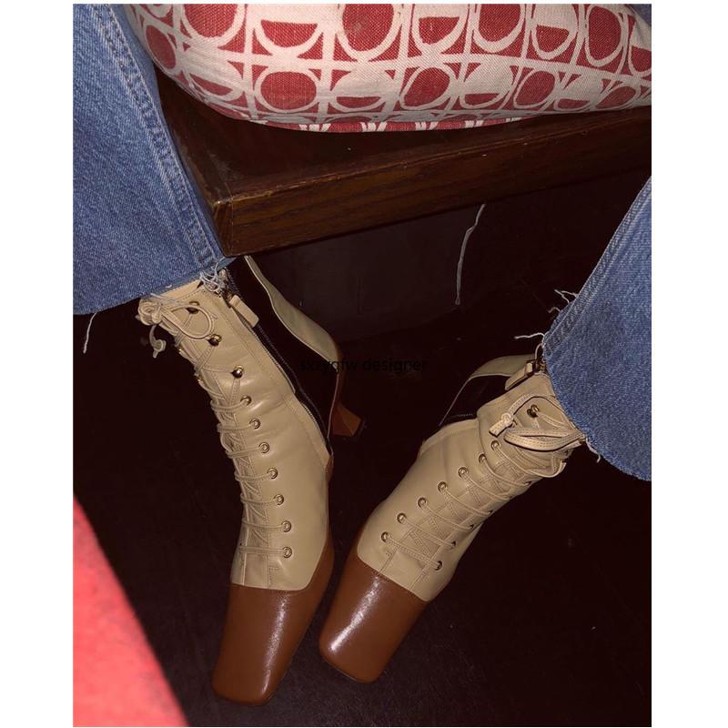 Leather Patchwork Color Matching Square Toe Women Short Boots Thin Square Heel Boots Lady New Lace-up Oxfords Beige, As pic
Leather Patchwork Color Matching Square Toe Women Short Boots Thin Square Heel Boots Lady New Lace-up Oxfords Beige, As pic