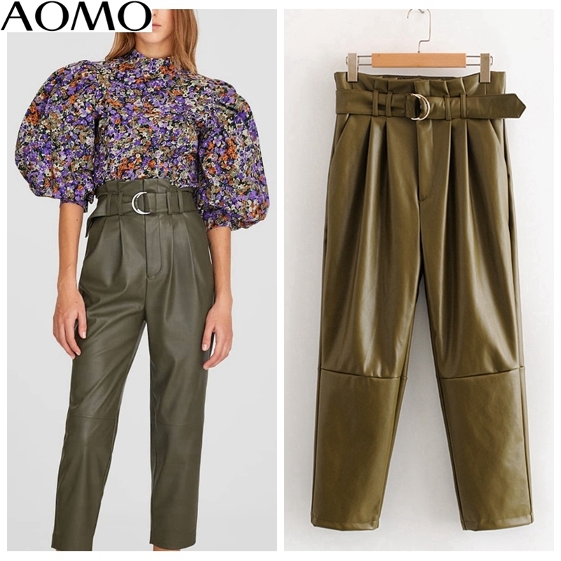 AOMO women green PU leather pants with blet zipper female high waistpants trousers HY37A 201228
AOMO women green PU leather pants with blet zipper female high waistpants trousers HY37A 201228