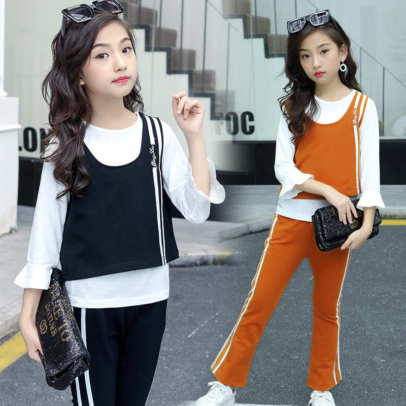 LZH All-Match Teenager Girl Clothes Fashion Striped Vest Autumn 3Pcs Set Simplicity Kids Suit Children's Clothing 5 To 12 Years Y1106
