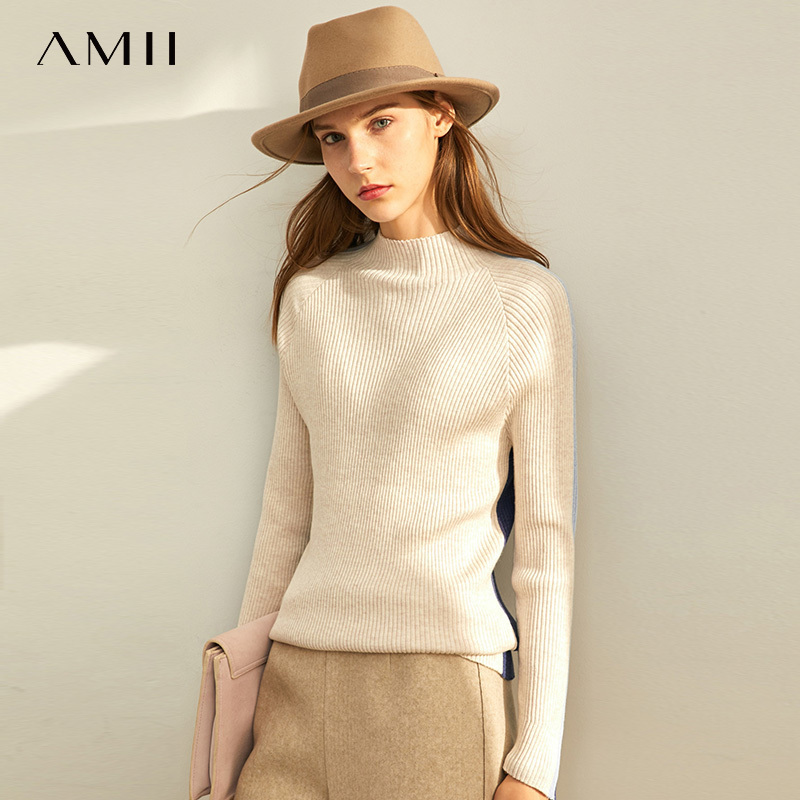 Amii spring foreign style women's Woolen T-Shirt New Style outside half high neck fit Pullover bottoming 11940640 201109
