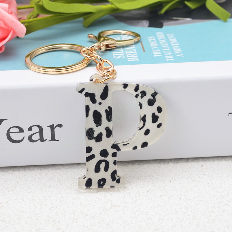 Leopard Print A-Z Initial Letter Keychains Keyrings For Women Men DIY Handmade Resin Alphabet Key Chain Handbag Charm Accessory