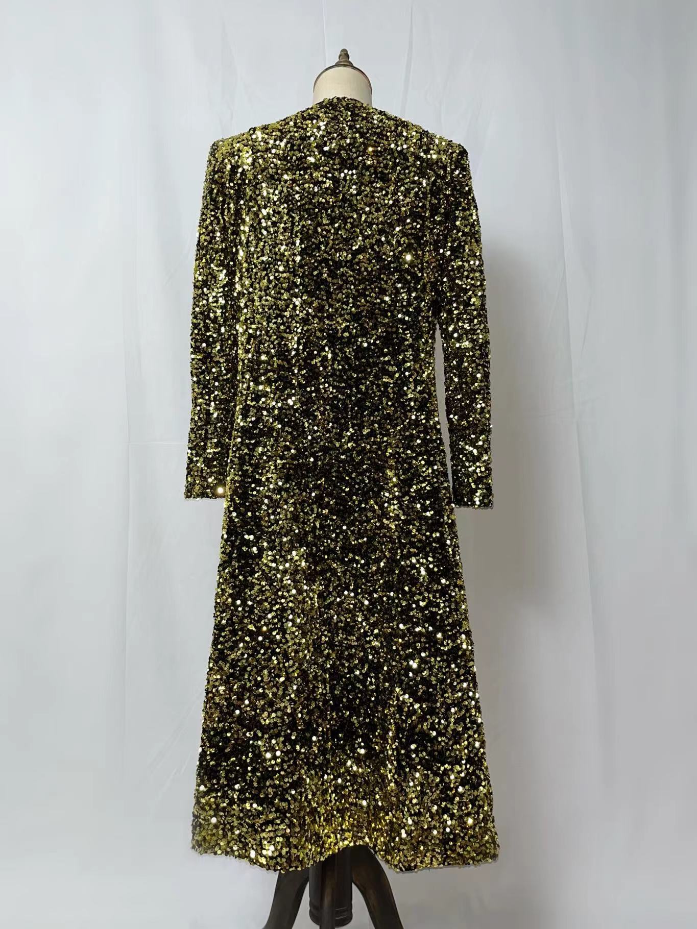 Male Singer Nightclub Bar Shiny Long Coat Stage Wear Star Concert Gold Silver Sequins Outerwear Models Catwalk Show Glitter Overcoat Performance Cloth