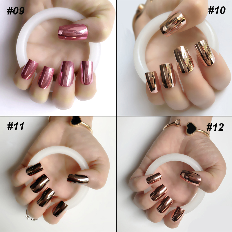 24pcs/kit MetalPink/Champagne/Black gold/Red rust nail art mirror reflexes false nails Shiny glue stickers 4 colors optional, Pink
24pcs/kit MetalPink/Champagne/Black gold/Red rust nail art mirror reflexes false nails Shiny glue stickers 4 colors optional, Pink