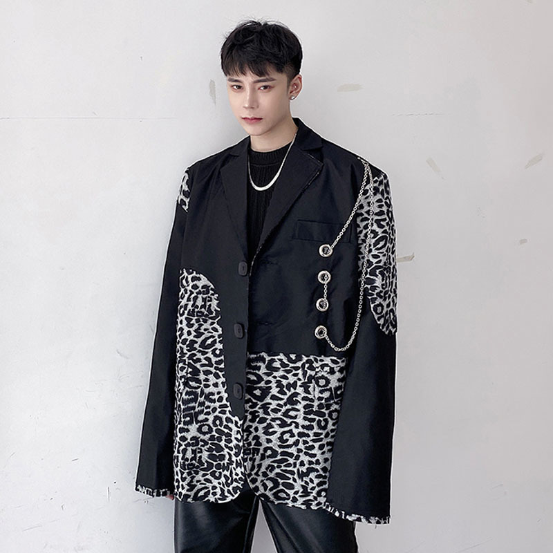 2020 Men Splice Leopard Iron Chain Blazer Men's Jacket Streetwear Hip Suit Stage Coat Clothes Hein, 1226
2020 Men Splice Leopard Iron Chain Blazer Men's Jacket Streetwear Hip Suit Stage Coat Clothes Hein, 1226