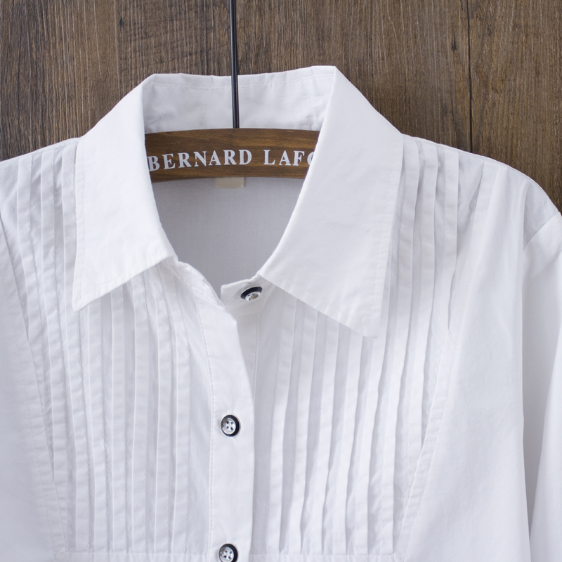 100% Cotton Spring Summer Women White Blouse Longsleeved Slim Cotton Casual Work White Shirts Office Lady Button Tops 022 T200320