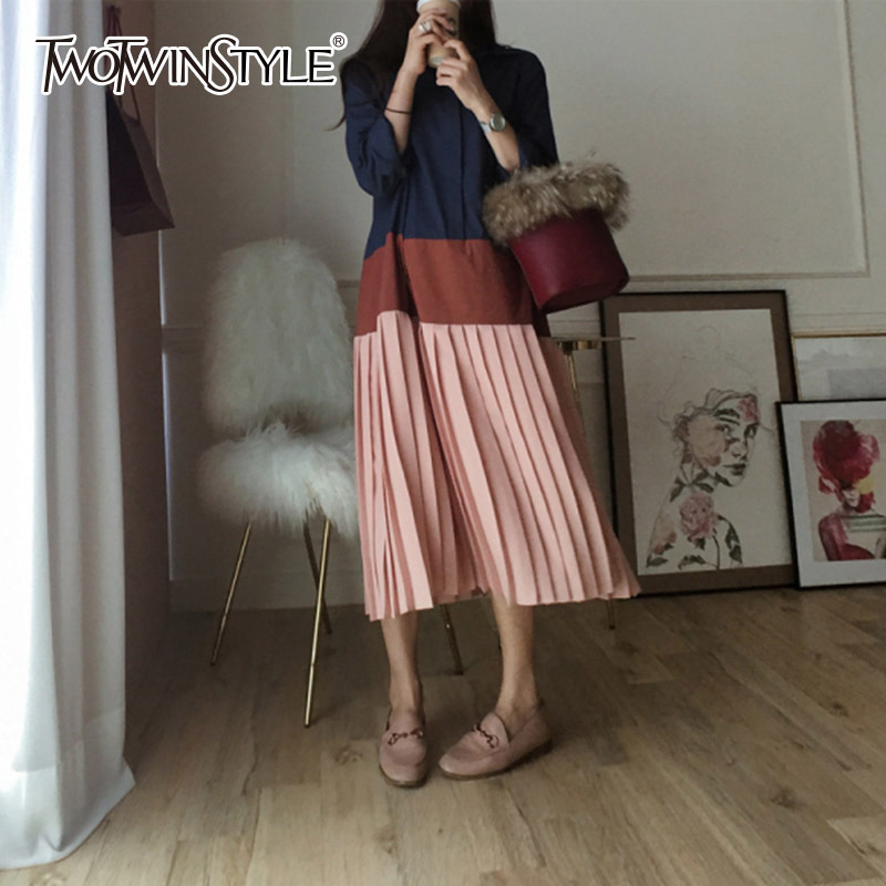 Twotwinstyle Patchwork Dress Female Lapel Collar Big Size Midi Long Pleated Dresses Women Spring Fashion Korean Clothing Y200930, Green
Twotwinstyle Patchwork Dress Female Lapel Collar Big Size Midi Long Pleated Dresses Women Spring Fashion Korean Clothing Y200930, Green
