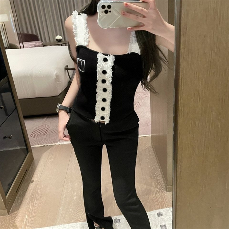 Women's Knit Tanks Ladies Crop Top Blouse Cotton Vest Sexy Letter Camisole Letter Workout Bra T-Shirt 2 Colors