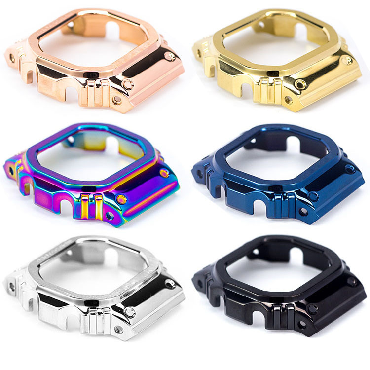 DW5600 Set Metal Watch Strap Band 316L Stainless Steel Watchband Case for GW-5000 5035 GW-M5610 5600 Belt Watch Band + Bezel LJ201118
