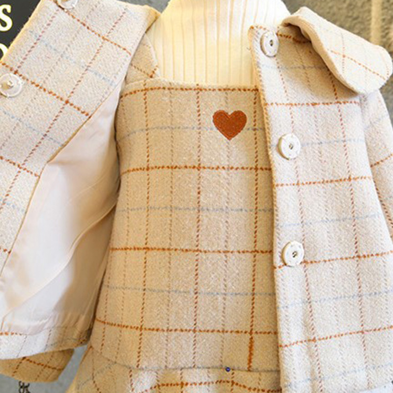 Humor Bear Girls Clothing Set Autumn Winter Love Doll Collar Cardigan Long Sleeve Sweater+ Vest Dress Suit Kids Children ClothesX1019