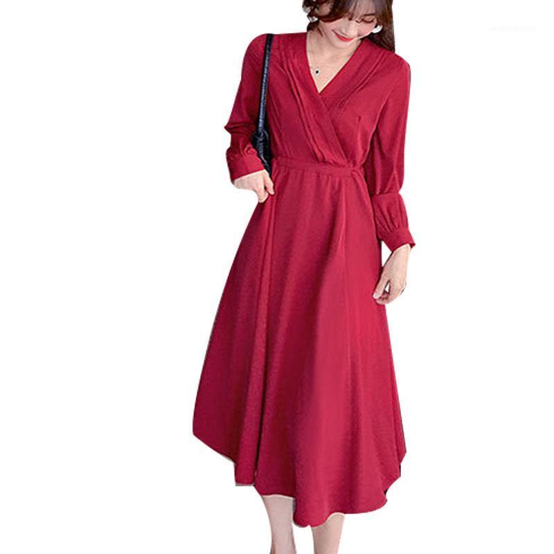 Women' Spring Autumn Style Dress Women' Solid Color Long Sleeve Pockets V-neck Elegant Casual Dress SS36171, Red
Women' Spring Autumn Style Dress Women' Solid Color Long Sleeve Pockets V-neck Elegant Casual Dress SS36171, Red