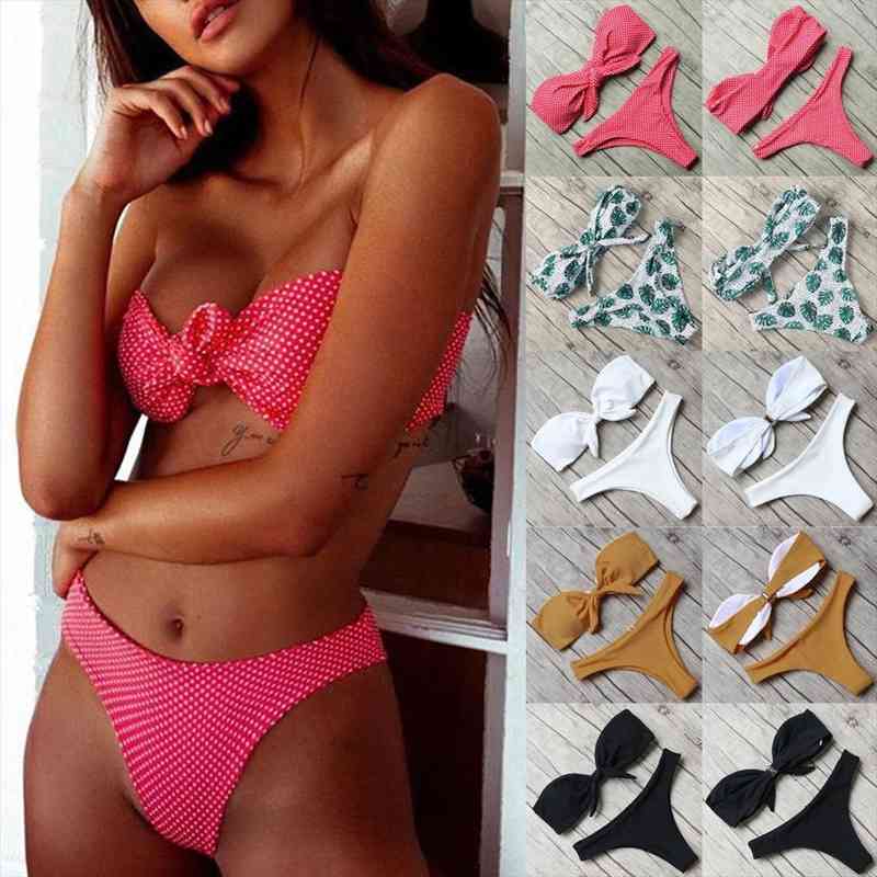 40 women solid color swimsuit bow tie high cut bandeau swimwear set bathing swimwear, White;black
40 women solid color swimsuit bow tie high cut bandeau swimwear set bathing swimwear, White;black