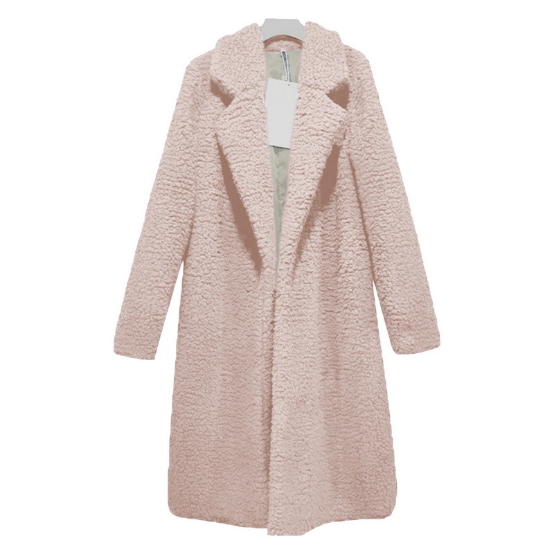 Women Autumn Winter Warm Thicken Long Section Coat Faux Fur Jackets Lapel Teddy Cardigan Slim Plus Size Lamb Wool Outwear 201019 B4
