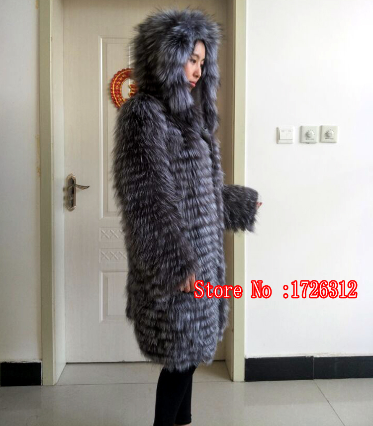 Real silver fox fur coat women winter natural fur jacket female outerwear hooded overcoats slim 201103