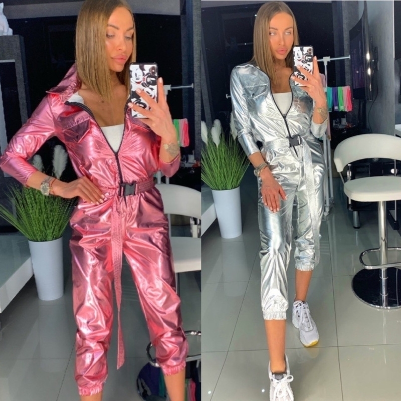 Women Leather Jumpsuit Romper Long Sleeve Belt Pink Silver Lady Zipper One Piece Jumpsuit Sexy Female Streetwear Overalls Y200904, Black;white
Women Leather Jumpsuit Romper Long Sleeve Belt Pink Silver Lady Zipper One Piece Jumpsuit Sexy Female Streetwear Overalls Y200904, Black;white