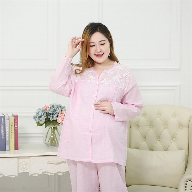 maternity pajamas set mother's postpartum breastfeeding clothes summer large size ladies loose home pants LJ201123