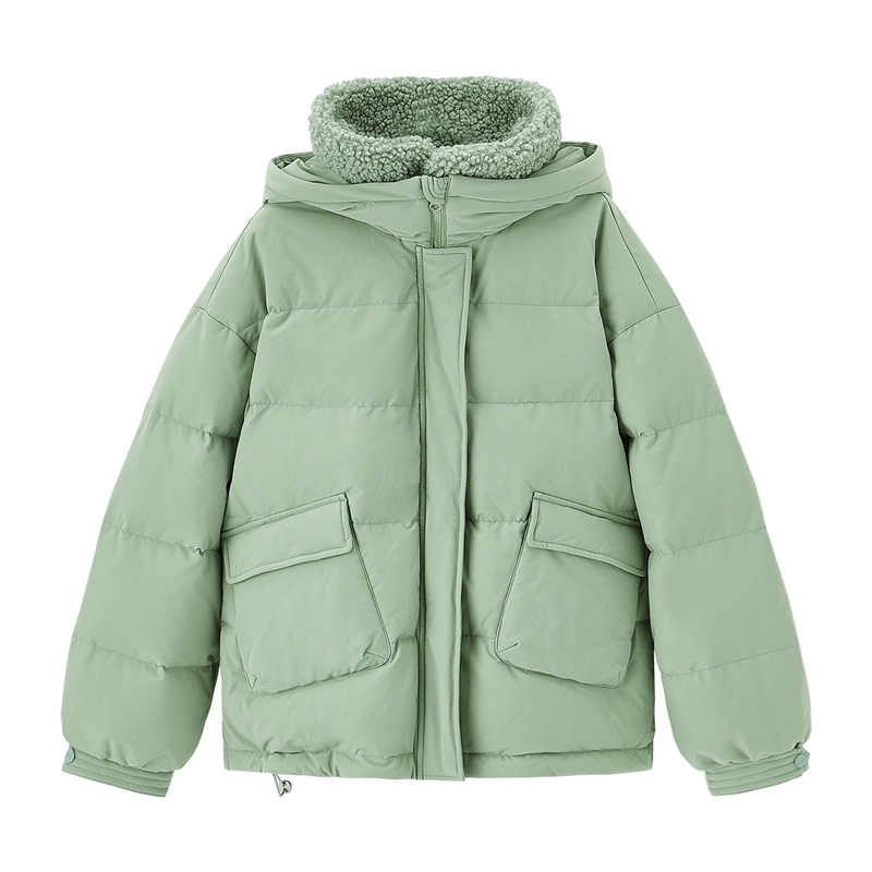 INMAN Winter New Arrivals Short Standing Collar Hoody Plush Gloove Drawstring Thermal Coat Women's Down Jacket 201019