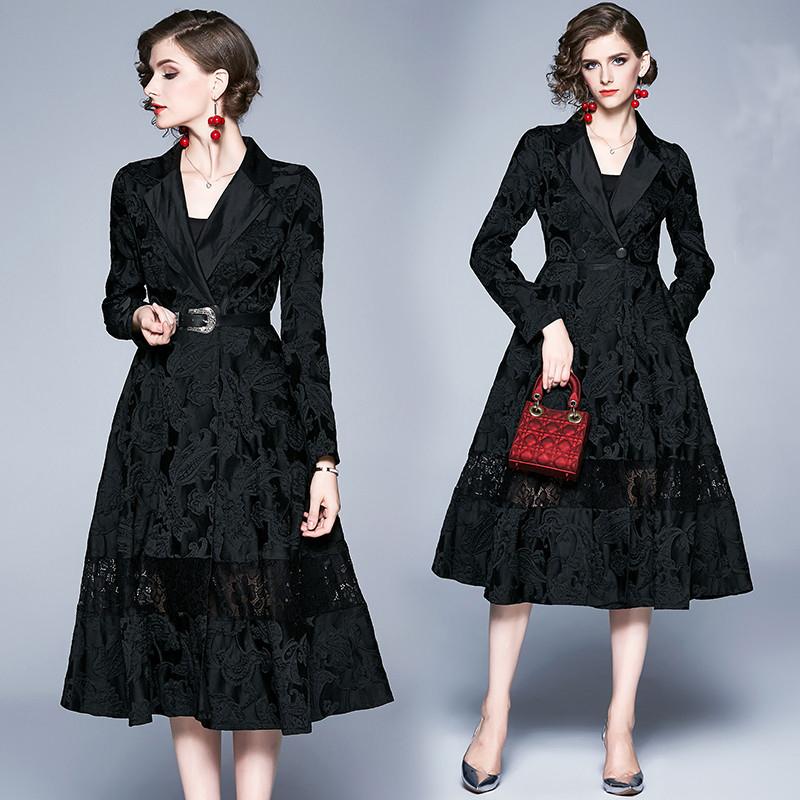 Spring Fall Winter Floral Embroideried Jacquard Lace Patchwork Lapel Neck Belt Button Long Sleeve Women Long Wrap Coat Outwear, As pic
Spring Fall Winter Floral Embroideried Jacquard Lace Patchwork Lapel Neck Belt Button Long Sleeve Women Long Wrap Coat Outwear, As pic