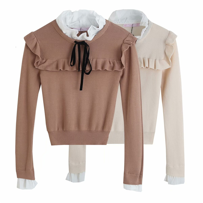 2021 New Sweet Women Ruffles O-neck Sweaters Autumn Fashion Ladies Bow Knitted Tops Elegant Female Chic Patchwork Pullovers Vru9, Brown
2021 New Sweet Women Ruffles O-neck Sweaters Autumn Fashion Ladies Bow Knitted Tops Elegant Female Chic Patchwork Pullovers Vru9, Brown
