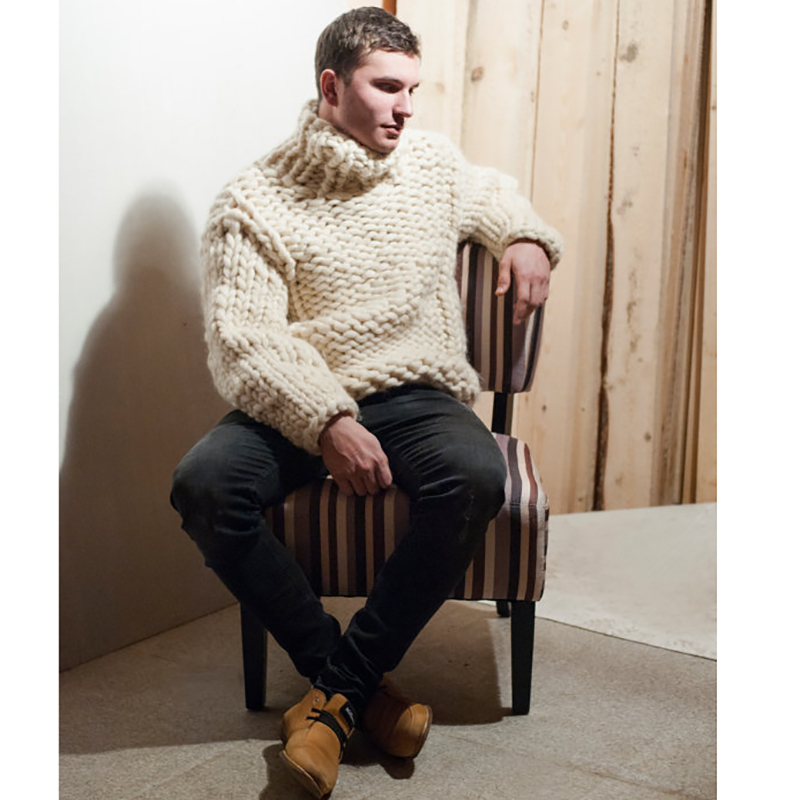Winter Super chunky Men's Turtleneck Sweater Loose casual handmade thick wool Sweater coat Thick warm male winter clothing 201203