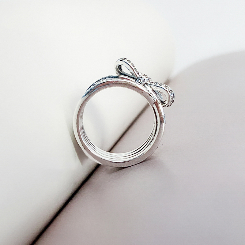 Designer Sterling Sier Wedding Rings set for bowknot Ring Women Girls Gift Jewelry Bow RING with box Free shipping