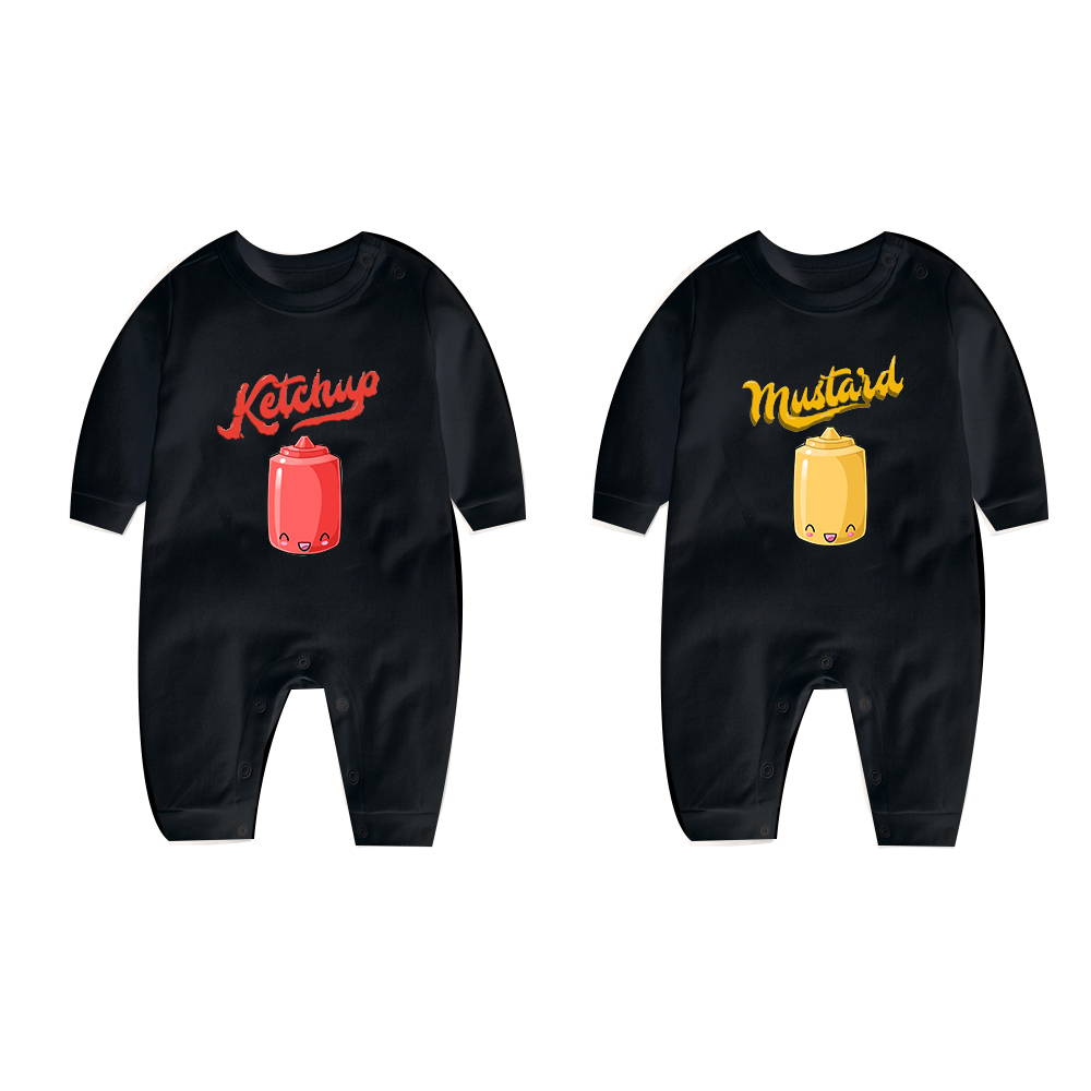 YSCULBUTOL Baby Bodysuit Yummz Tomato Ketchup Mustard Red Yellow Twins Set Boys Girls Clothes Twins Baby Outfits LJ201223