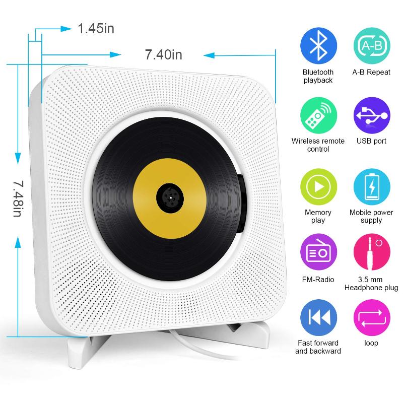 Wall-Mounted Bluetooth CD Player Remote Control FM Radio Built-In HiFi Bluetooth Portable Home Audio Boombox
Wall-Mounted Bluetooth CD Player Remote Control FM Radio Built-In HiFi Bluetooth Portable Home Audio Boombox