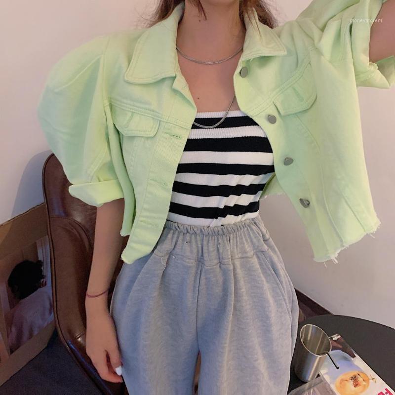 Women Denim Jacket Summer Autumn short Jeans Coat Casual Korea style Streetwear Female Puff-Sleeve Jeans Coat1, Green 
Women Denim Jacket Summer Autumn short Jeans Coat Casual Korea style Streetwear Female Puff-Sleeve Jeans Coat1, Green