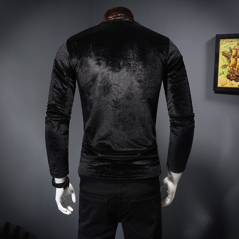 Autumn Winter Velvet Tops Male Slim Fit Turtleneck T-Shirts Long Sleeve Tee M-4XL Royal T Shirt Men 201202