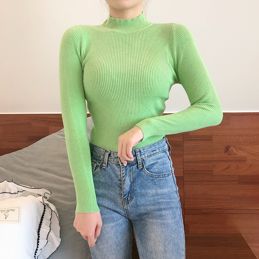 Half Turtleneck Sweater Women Pullover Knitted Cotton High Elasticity slim Autumn Top Long Sleeve Womens Sweater Winter 201221