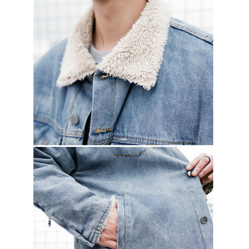 Winter Fleece Inside Mens Long Style Denim Jacket Zippered Cuffs Thick Denim Coat Turn Down Collar Loose Retro Blue Jean Jacket 201104