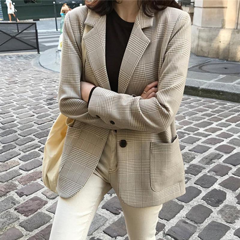 Ailegogo New 2021 Autumn Winter Women's Blazers Elegant Plaid Casual Buttons Pockets Jackets Notched Vintage Wild Tops JK8225, As picture
Ailegogo New 2021 Autumn Winter Women's Blazers Elegant Plaid Casual Buttons Pockets Jackets Notched Vintage Wild Tops JK8225, As picture