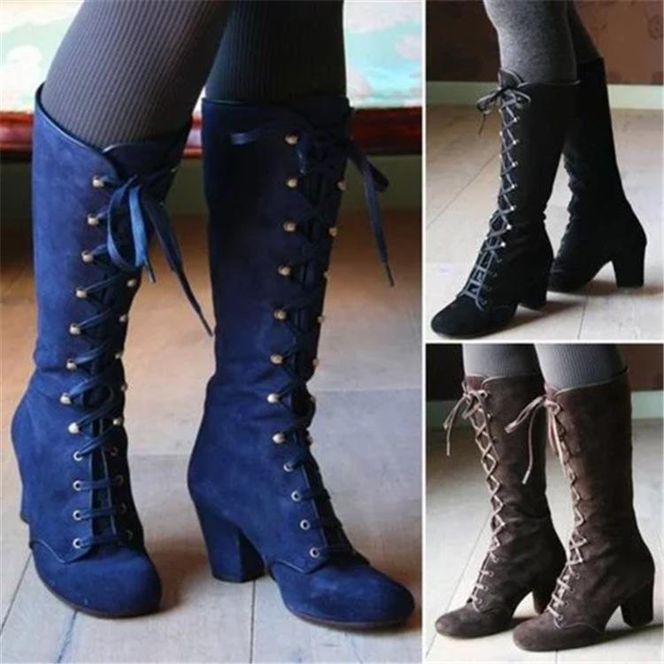 2020 new European and American square toe front lace-up thick heel side zipper boots women's boots, Black
2020 new European and American square toe front lace-up thick heel side zipper boots women's boots, Black