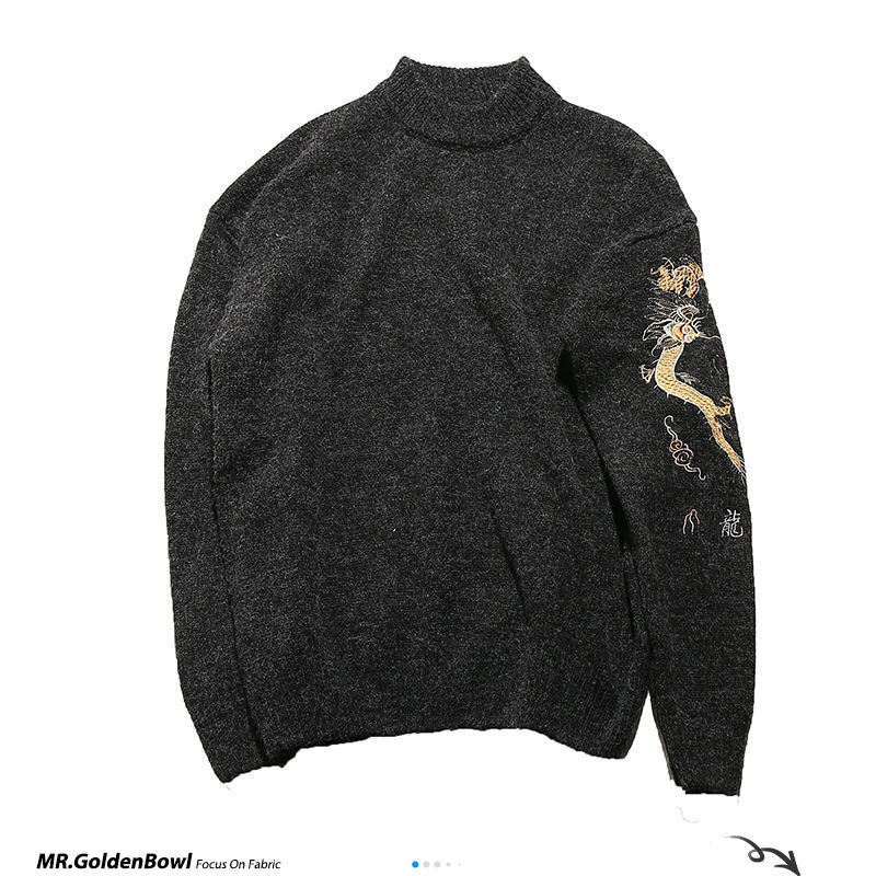 MrGoldenBowl Autumn Warm Men Sweaters Chinese Dragon Printed Knitted Pullovers Plus Size Man Loose Sweater Tops 201221