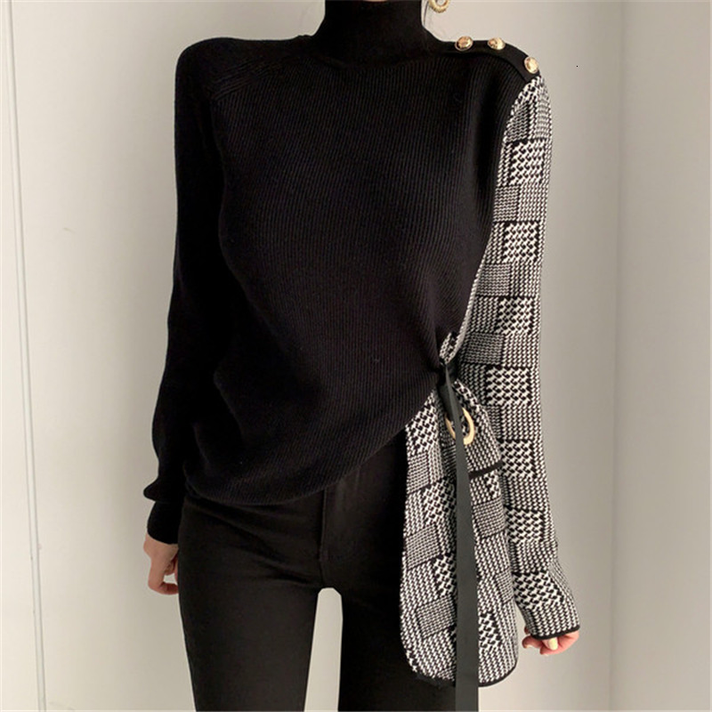 2021 New Women's Fashions Tall Black Solid Shirts Houndstooth Shreds Mock Neck Bands Thicken Knitting Jumper Autumn CZWZ
2021 New Women's Fashions Tall Black Solid Shirts Houndstooth Shreds Mock Neck Bands Thicken Knitting Jumper Autumn CZWZ