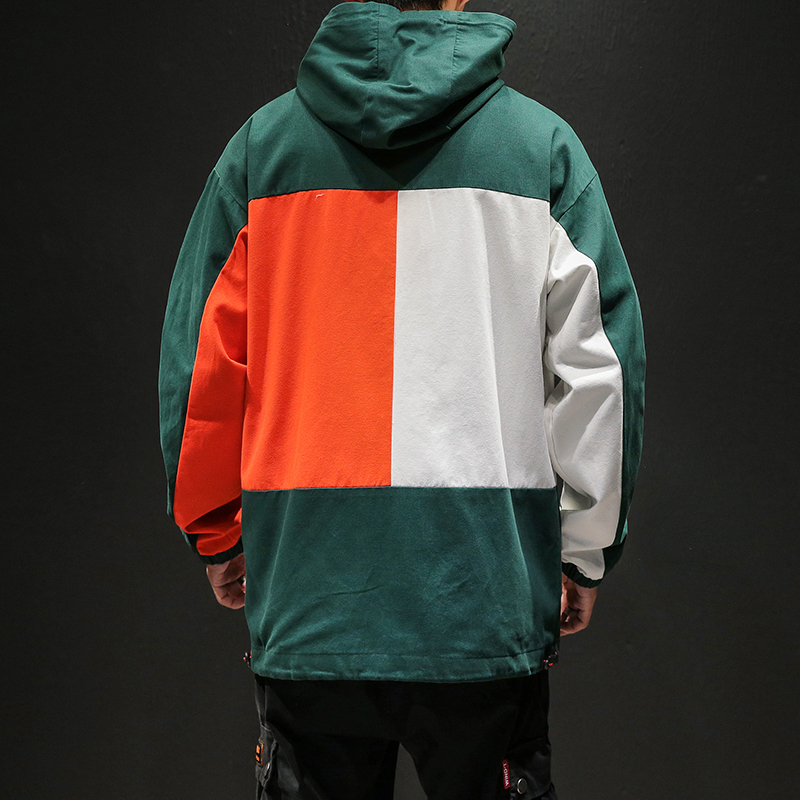 2020 Spring New Large Size Hooded Jacket Loose Contrast Color Stitching Jacket Men Japanese Streetwear Mens Jackets and Coats T200502