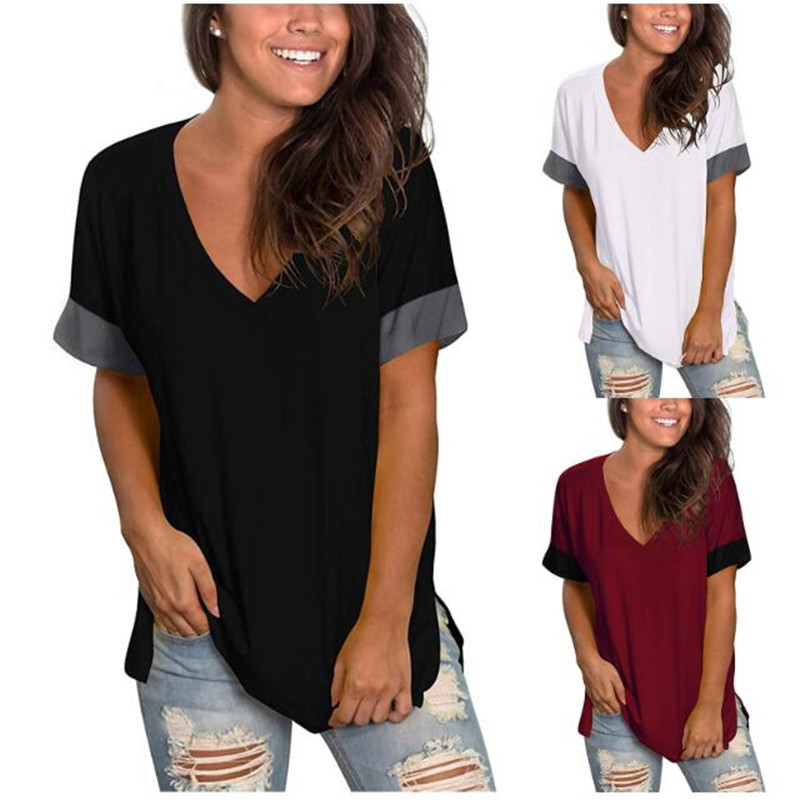 Women Color Block T-shirt Spring and Summer Adults Loose Short Sleeve V-Neck Pullover T Shirt Fashion Female Baggy T-shirts Top VEFB
Women Color Block T-shirt Spring and Summer Adults Loose Short Sleeve V-Neck Pullover T Shirt Fashion Female Baggy T-shirts Top VEFB