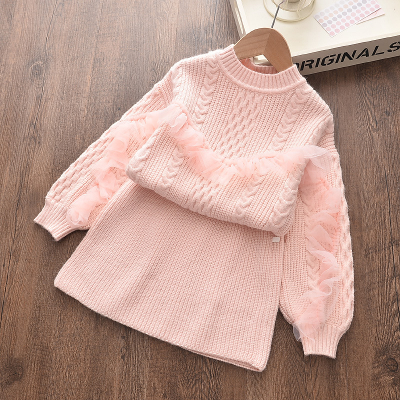 Autumn new girl long sleeve top sweater set winter children's T-shirt wool 2-piece set girl's birthday party holy meal setX1019