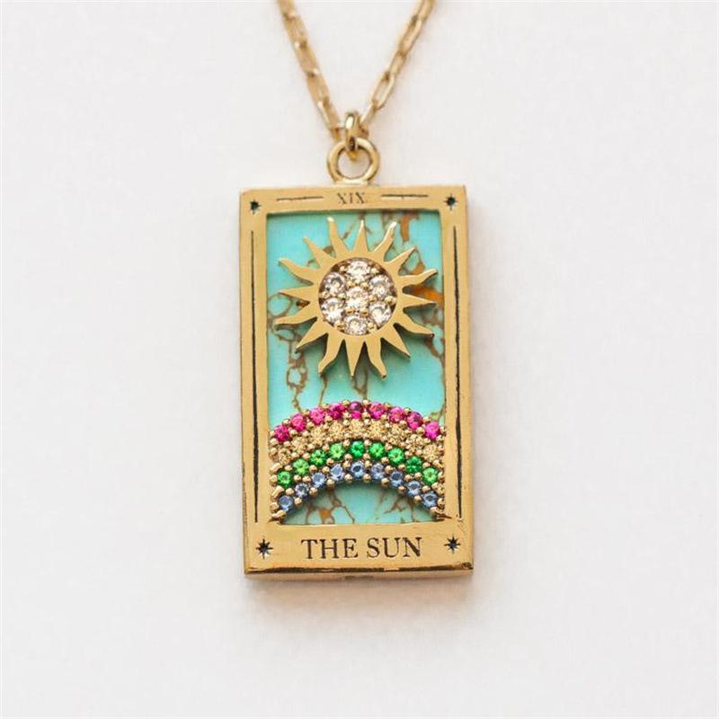 Pendant Necklaces Vintage Sun Moon Star Tarot Necklace For Women Gold Stainless Steel Zircon Enamel Cards Mystic Jewelry Gifts