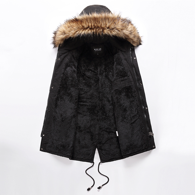 Men Winter Parkas Jacket Men Long Coat Cotton Warm Thick Casual Parka Men Long Fur Collar Fleece Windproof Hooded Jackets 201023