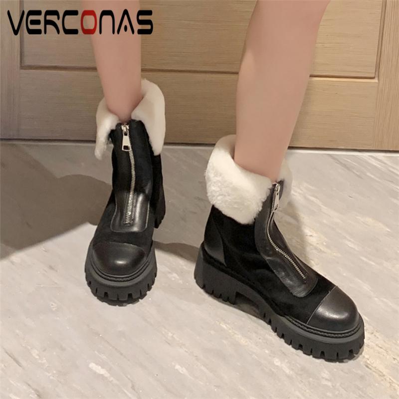 VERCONAS Winter Warm Snow Boots Ankle Boots For Women Genuine Leather Shoes Woman New Casual Front Zipper Platforms Short, Blackr
VERCONAS Winter Warm Snow Boots Ankle Boots For Women Genuine Leather Shoes Woman New Casual Front Zipper Platforms Short, Blackr