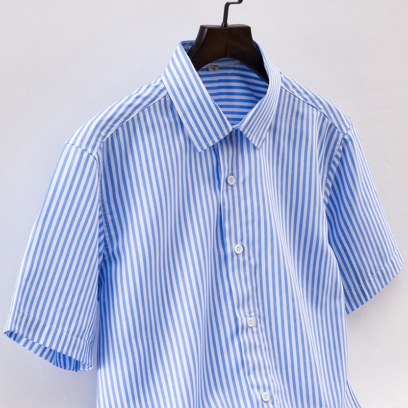 Summer New turn down collar short sleeve striped men casual shirts soft comfortable male clothes without chest pocket 201120