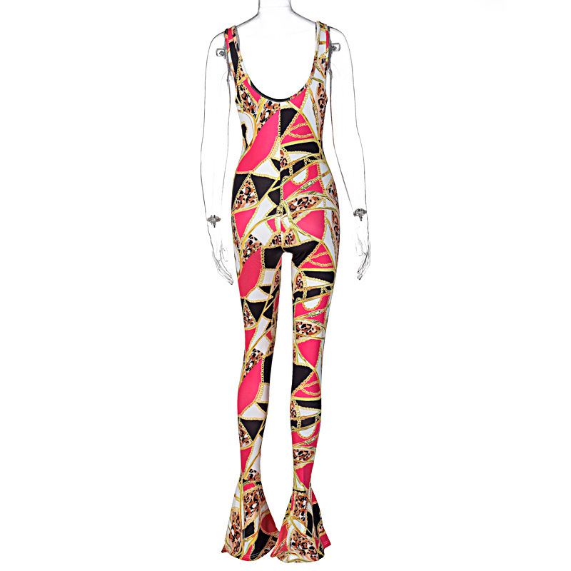 ANJAMANOR Fashion Printed Overalls Fall Clothes for Women Sexy Club Outfits Bodycon Jumpsuit Bell Bottom Pants D16-CZ27 201007