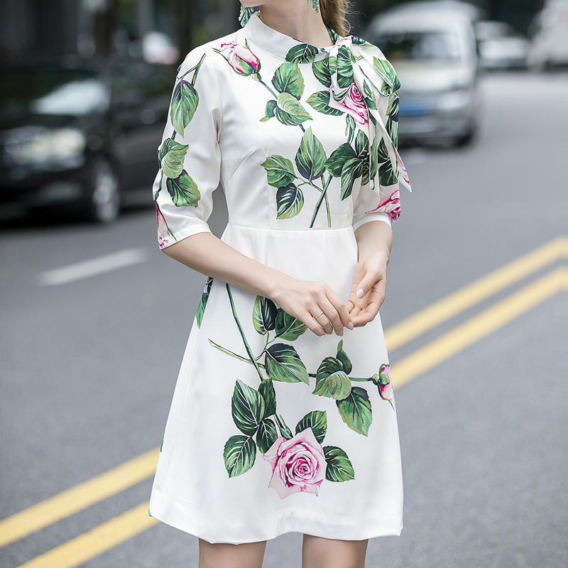 Summer Retro Printing Flowers Ribbons Sleeves Around the Neck Elegant Temperament Thin Dress Women of High Quality 4f9g, Multiple
Summer Retro Printing Flowers Ribbons Sleeves Around the Neck Elegant Temperament Thin Dress Women of High Quality 4f9g, Multiple