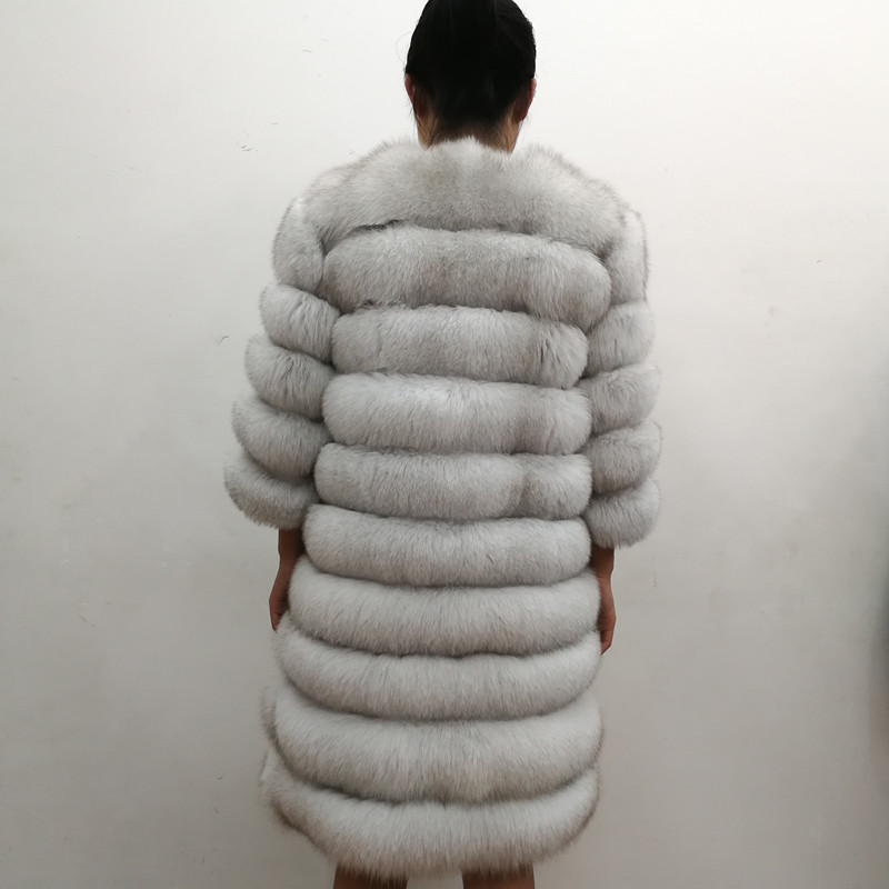 100% Natural Real Fox Fur Coat Women Winter Genuine Vest Waistcoat Thick Warm Long Jacket With Sleeve Outwear Overcoat plus size 201103
