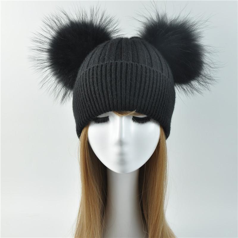 Hat Women Winter Caps Knitted Wool Hats Girls Female Two Beanie Hat