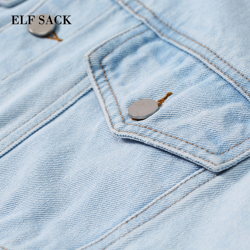 ELF SACK New Woman Jackets Cotton Casual Long Sleeve Denim Women Coats Solid Wide-waisted Loose Femme Denim Jackets Outerwear T200319