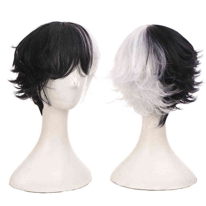 Hairpiece Short Curly Male Wig Black White Yellow Half Cosplay Anime Costume Halloween Wigs Synthetic Hair with Bangs for Men Boy Women 0121