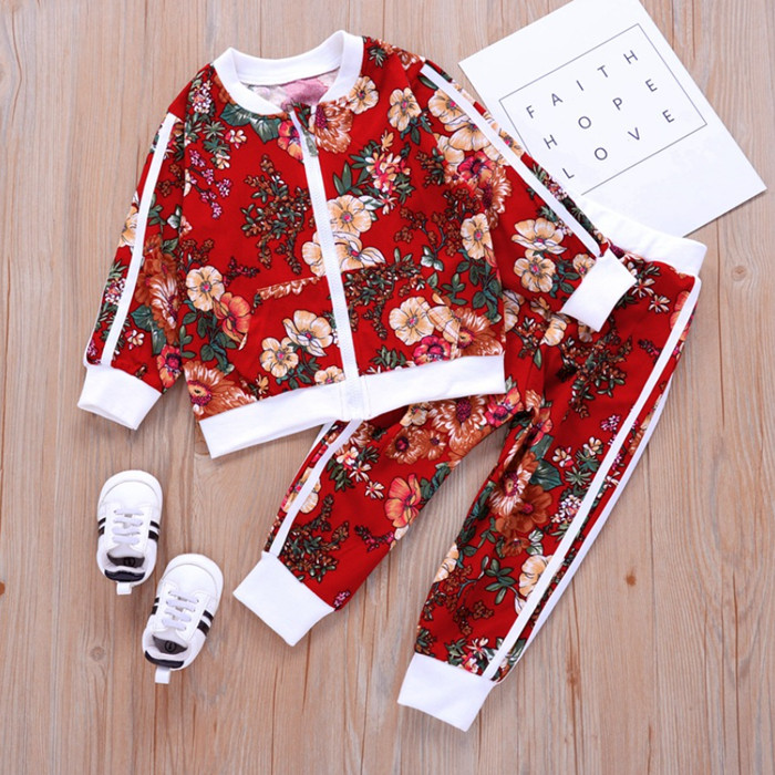 2020 Children Suit Spring Autumn Boy Girl Suit Flower Jacket + Trousers 2 Pcs Sets Kids Clothes Casual Baby Girl Boy Set Costume, Black
