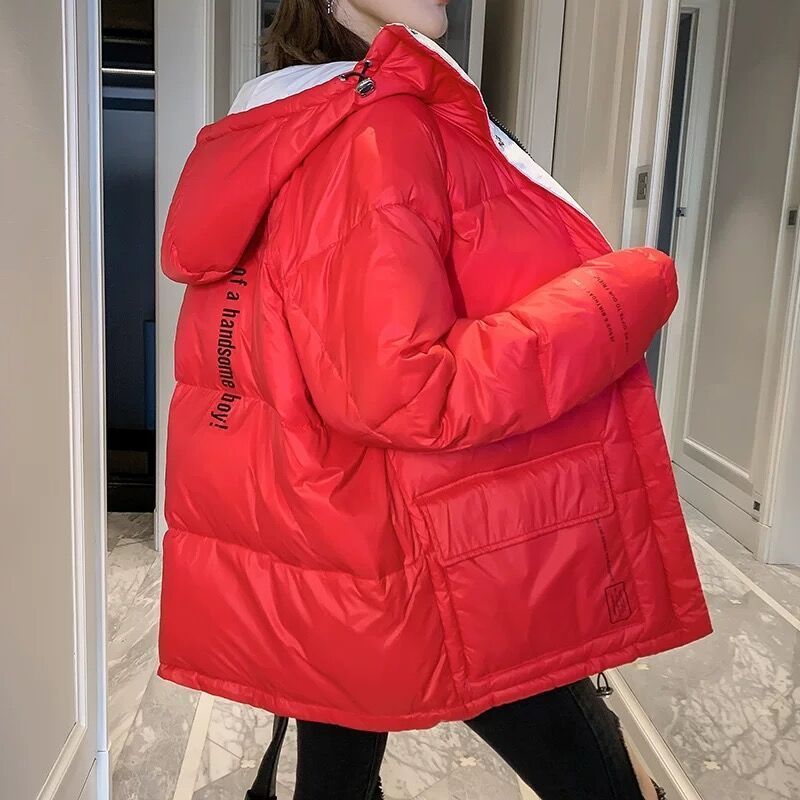 Winter Women Parkas Jacket Glossy Fashion Warm Hooded Down Cotton Coats letters Parka Zipper Padded Pocket Cold Coat 201017