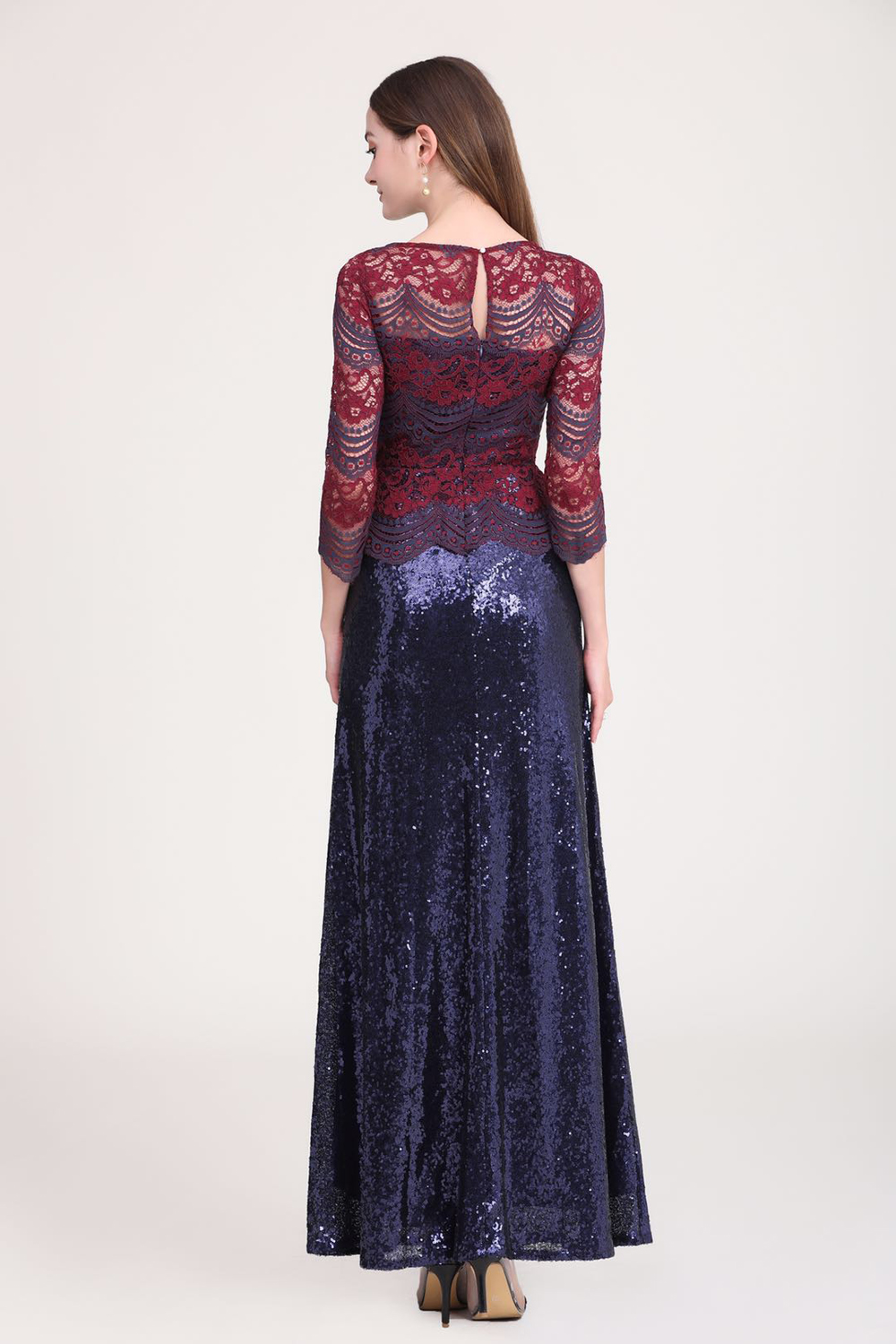 Women's Party Dress O Neck Embroidery Lace Long Sleeves Patchwork Sequined Elegant Maxi Runway Prom Dresses